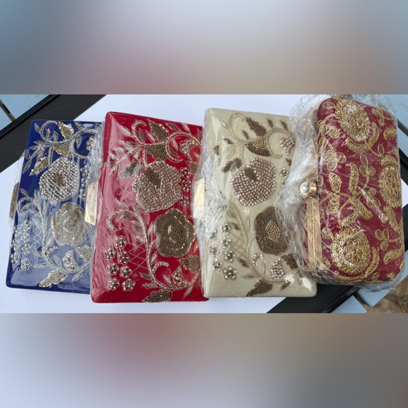 Hand Embroidered Clutch Bag with shoulder chains - Various colors $20 each - Picture 3 of 13